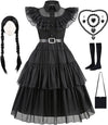 Ikali Girls Role Play Dress-Up Set With Accessories, Black Party Dress Cosplay Outfit For Kids Toddlers 4-6 Years