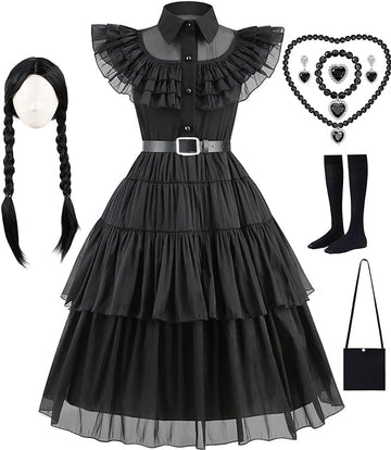 Ikali Girls Role Play Dress-Up Set With Accessories, Black Party Dress Cosplay Outfit For Kids Toddlers 4-6 Years