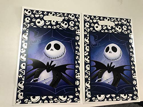 Jack Skellington Loot Goody Goodie Gift Bag, 6.5” X 10” Pearly Plastic, Partyware Tableware Party Favor Bag For Pinata Candy Decorations -10 Pcs, Nightmare Before Christmas, Halloween, Skeleton