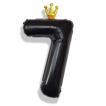 Black Crown Number 7 Balloon, 40 Inch Number 0-9 Set For Men 70Th Birthday, Foil Helium Self Inflating Large Balloons For Girls