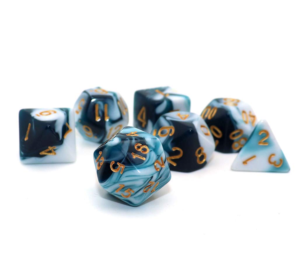 Creebuy D&D Dice Set Teal White Dice For Dungeon And Dragons Dnd 7-Die Rpg Dice D20 D12 D% D10 D8 D6 D4