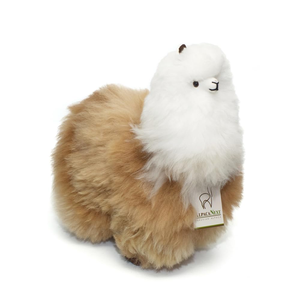 AlpacaNext Llama Stuffed Animal - 12 inch. Cute  Soft and Cuddly Alpaca Plush Toy Handcrafted on Real Alpaka Natural Fur  (12 inches  Brown & White)