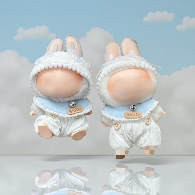 Doll Outfit for Labubu Clothes 4Pcs Cute Dolls Clothes Outfit Accessories with Headbands Bibs Jumpsuits Bottle(Color 1)