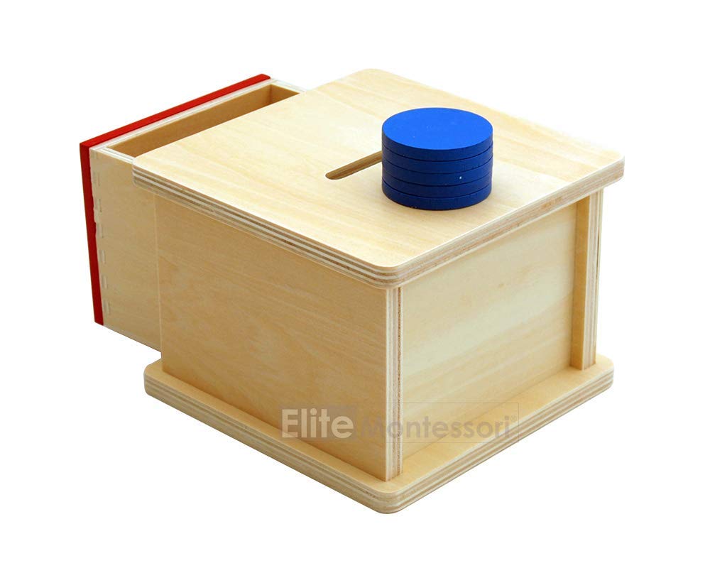 Elite Montessori Coin Box - Blue Wood, 5.8x5.8x4.25 inches, Thicker Coins, Model LYSB007IS36UI-TOYS