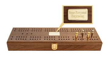 Alex Cramer Mariner Domino Set with Black Walnut Case - enhanced Quality 28 Double-Six Dominoes with 2 18-Karat Gold-Plated & 2 Nickel-Plated Scoring Pegs (Domino Set with Personalized Brass Plate)