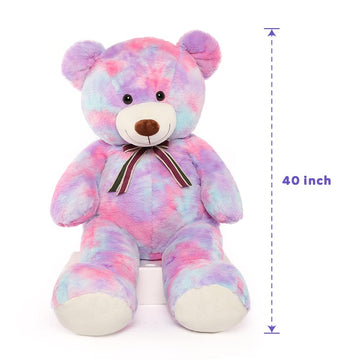 Tezituor 40In Giant Teddy Bear,Big Stuffed Animal Plush,Rainbow Purple Soft Gifts For Baby Shower,Valentine, Christmas, Birthday.
