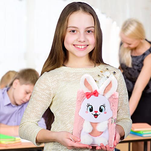 YOYTOO Rabbit Diary for Girls with Lock and Keys, Cute Bunny Journal Notebook for Kids, Plush Lock Diary with 160 Lined Pages fo