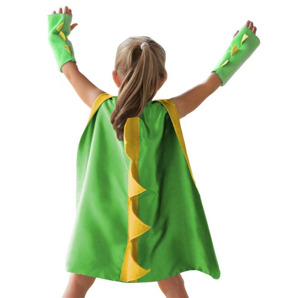Qiaoniuniu Dinosaur Dragon Cape And Gauntlets Halloween Costume Boy Girl Toddler Dress Up Clothes 2-6 Years Old Color Green