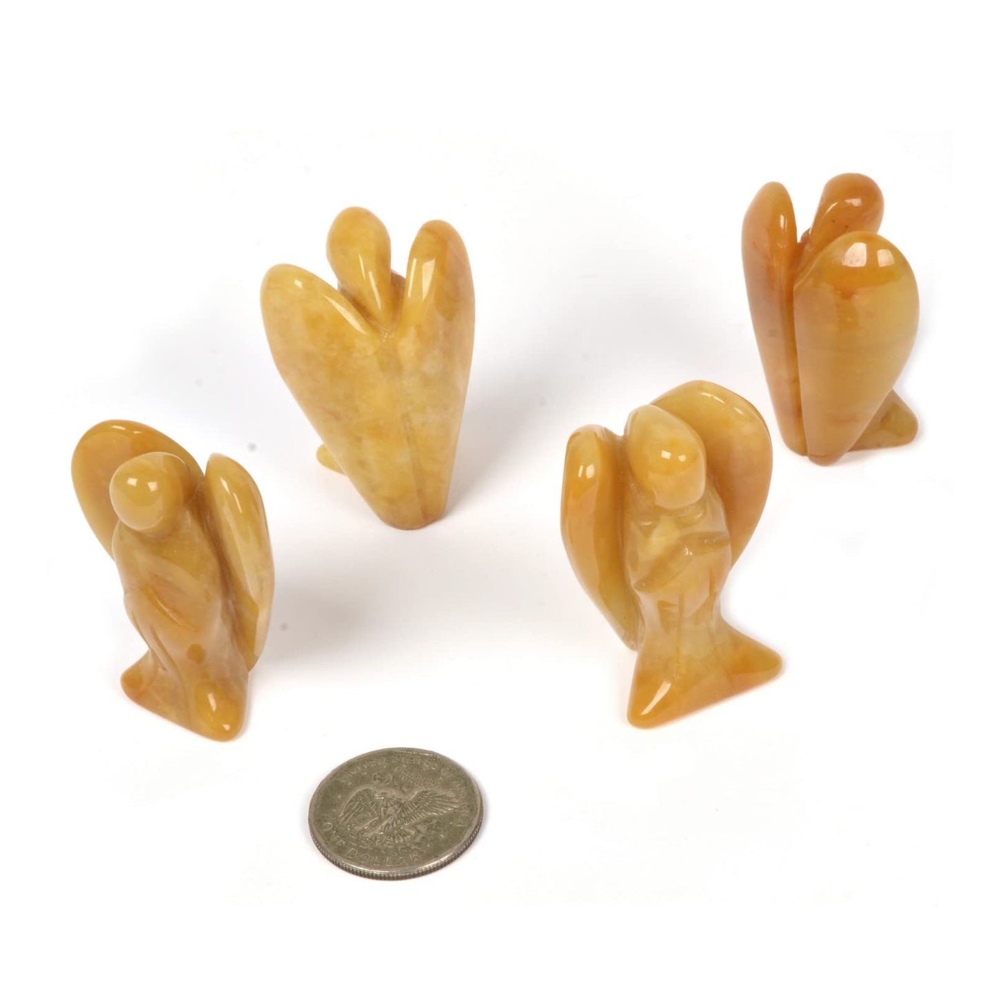 Carved Yellow Jade Gemstone Peace Angel Pocket Guardian Angelhealing Statue 2 Inch