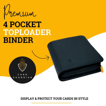 Card Guardian - Toploader 4 Pocket enhanced Binder with Zipper for 160 Cards - Side Loaded Pockets - Compatible with Sports and Trading Cards TCG (Black)