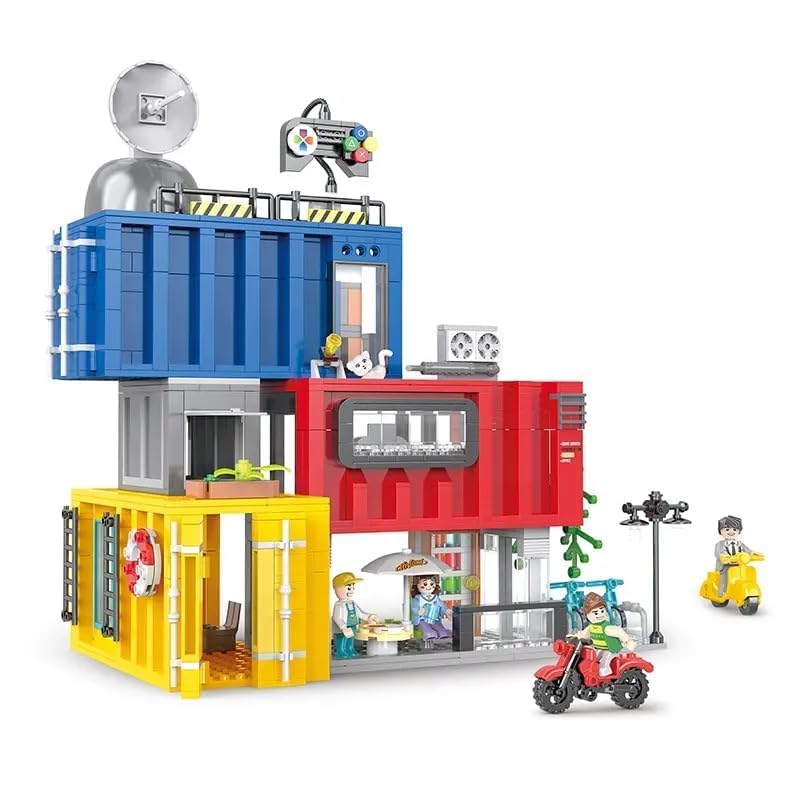 Kidloop City Container Hotel Building Blocks Set For Children Diy Modular Mini Hotel Construction Toy Kit With Figures & Accesso