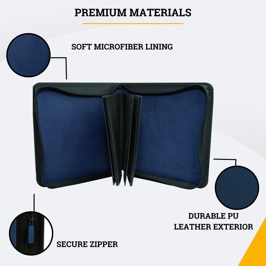 Card Guardian - Toploader 4 Pocket enhanced Binder with Zipper for 160 Cards - Side Loaded Pockets - Compatible with Sports and Trading Cards TCG (Blue)