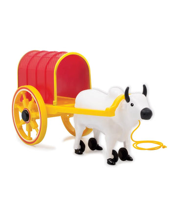 Funskool Giggles - Bullock Cart , Pull String Toy, Toys For Kids, Pull Along Toy , Encourages Walking, Pretend Play,Colours , 12