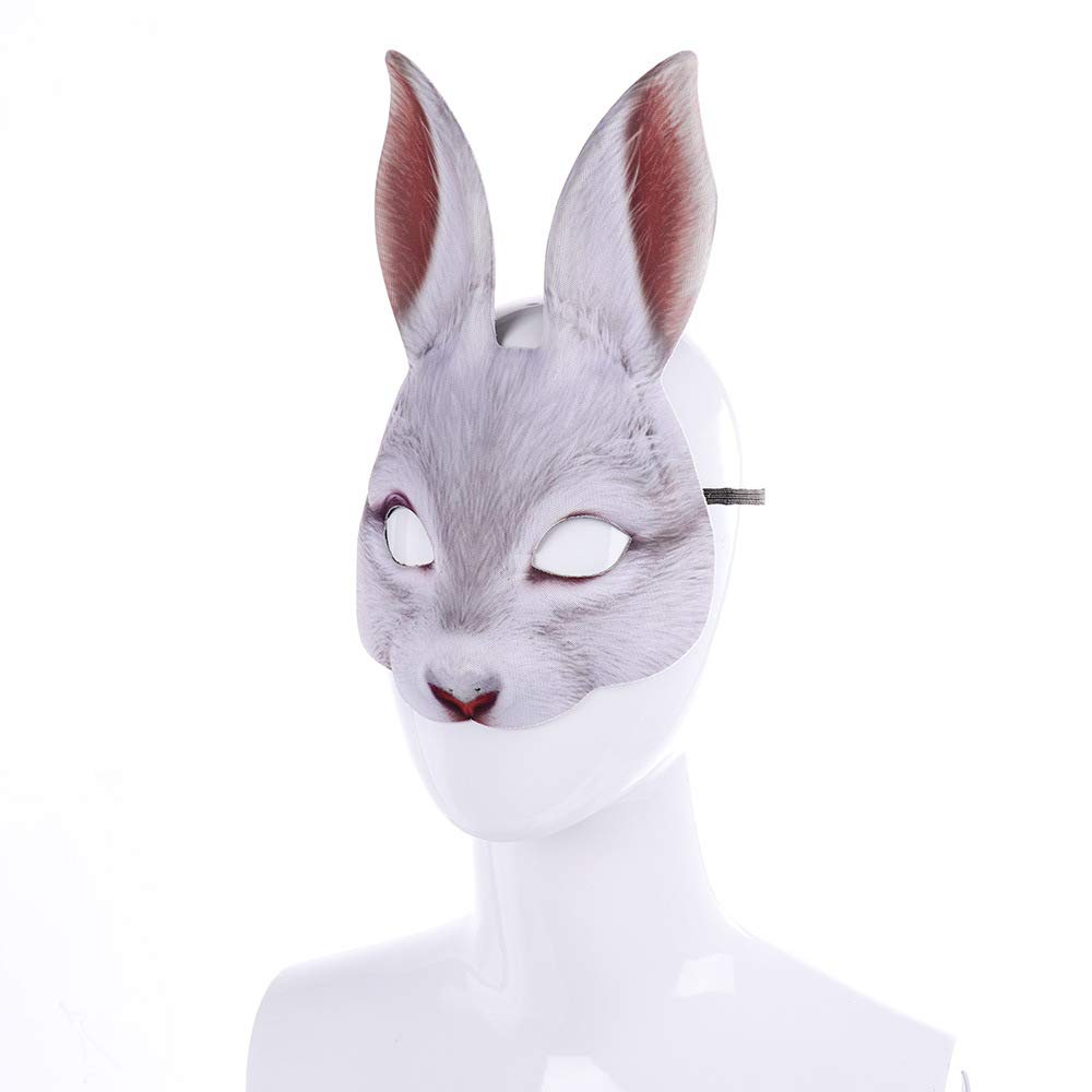 Hosfairy 1Pcs Half Face Animal Mask Rabbit Mask Horror Rabbit Mask for Halloween Easter Costume Party Cosplay Props (White)