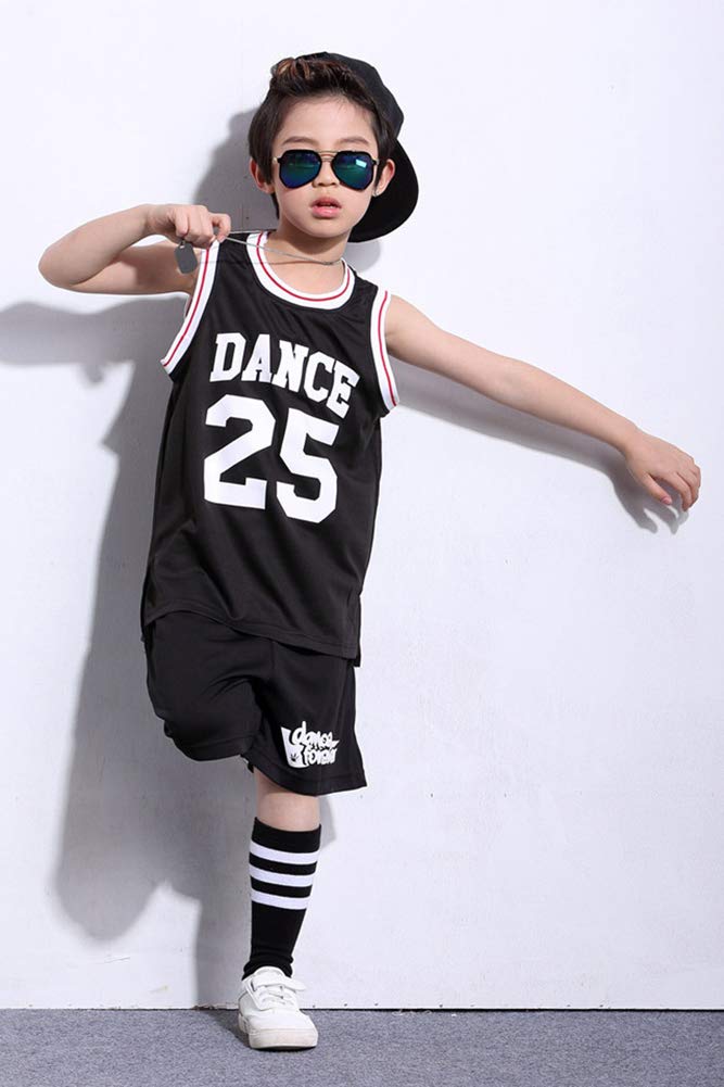 LOLANTA Basketball Outfits for Boys  Kids Hip Hop Street Dance Costume Basketball Outfits(Black  5-6)