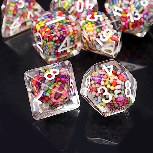 Haxtec DND Dice Set 7PCS Filled Resin Dice Rainbow Polyhedral D&D Dice for Roleplaying Dice Games Compatible with Dungeons and D