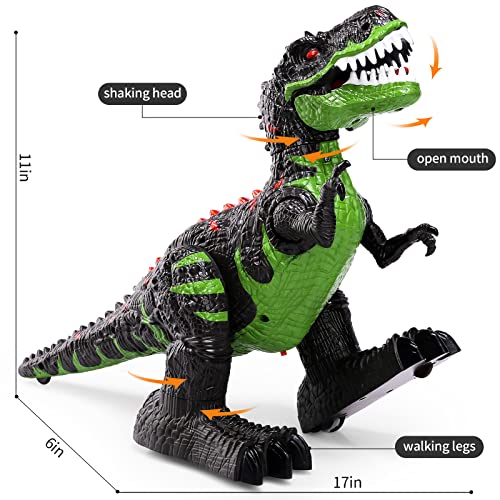 Remote Control Dinosaur T-rex Toys for Kids 3-5 Years, Rechargeable Electric Walking Robot Dinosaur with LED Lights & Sounds, Si