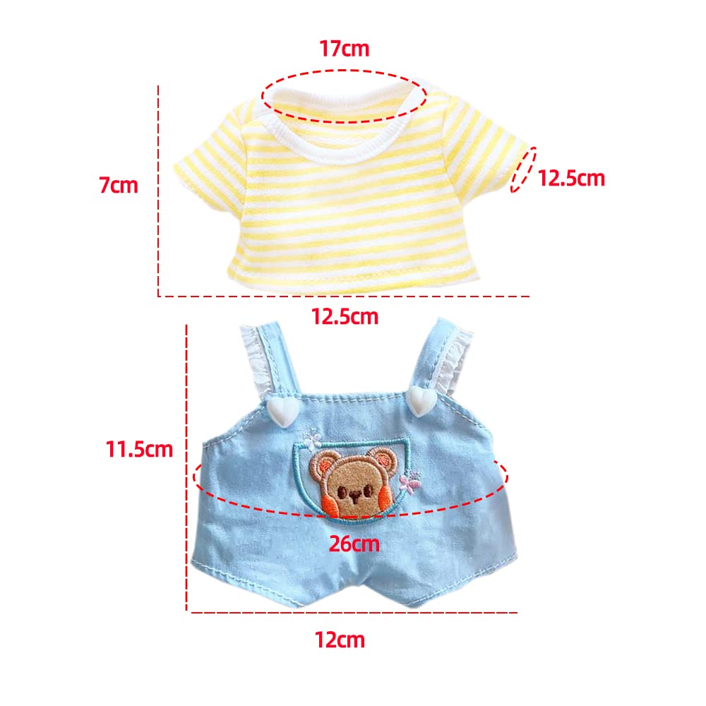 Niannyyhouse 20Cm Plushie Doll Clothes Bear Overalls Striped T-Shirt Kpop Doll Clothing (Yellow)