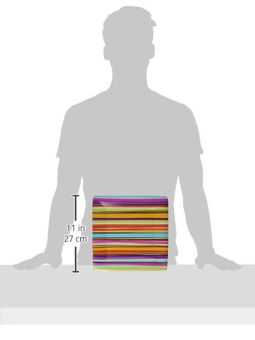 Amscan Disposable Square Dinner Plates in Stylish Stripes Print (8 Pack), 10 x 10, Orange/Light Blue/Hot Pink/Violet/Brown/Avoca