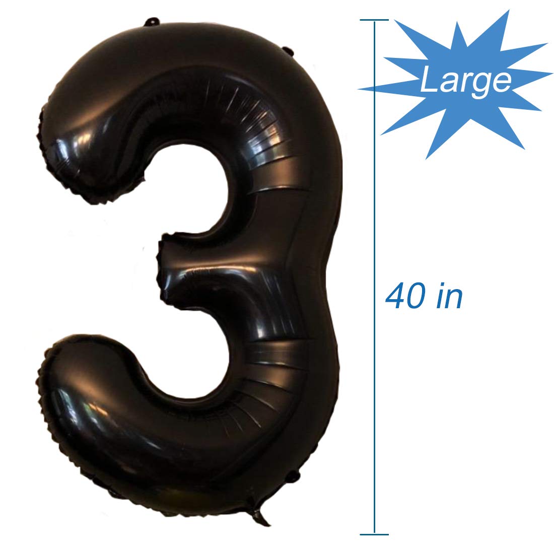 Tellpet Black Number 3 Balloon, 40 Inch