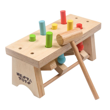 Nesta Toys Wooden Pounding Bench Toy With Mallet | 8 Colourful Pegs - Flip, Pound & Repeat | Musical Toy - Sound On Every Hit | 