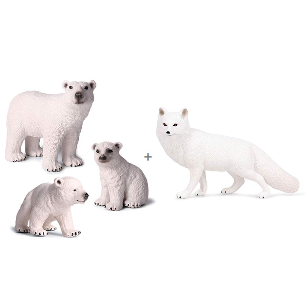 Eoivsh 4Pcs Polar Animal Toys, Realistic Arctic Animals Figurines Set With Polar Bears & Arctic Fox, Plastic Winter Animal Figures For Cake Topper Birthday Gift Party Favor