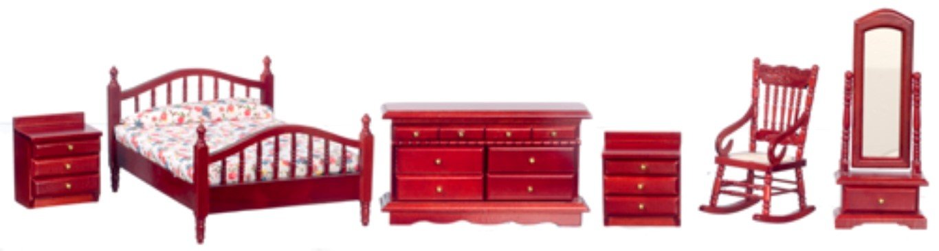 Mahogany Master Bedroom Dollhouse Miniature Set