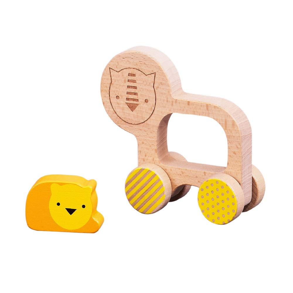 Petit Collage Wooden Push Toy - Lion & Baby, Ideal for 12+ Months, Encourages Movement, Model PTC540, Eco-Friendly Wood
