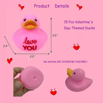 15 Pcs Assorted Rubber Duck Valentine'S Day Rubber Ducks Pink Valentine Heart Ducks,Small Rubber Ducks In Bulk Baby Shower Bath