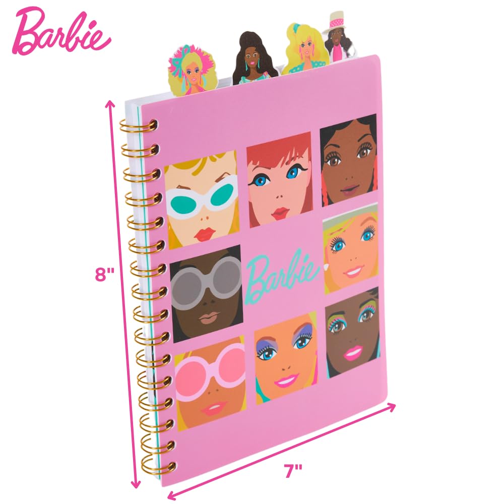 Innovative Designs Barbie Tab Journal Notebook for Kids, Spiral Bound, 96 Lined Pages, 8 x 7 inches, Pink
