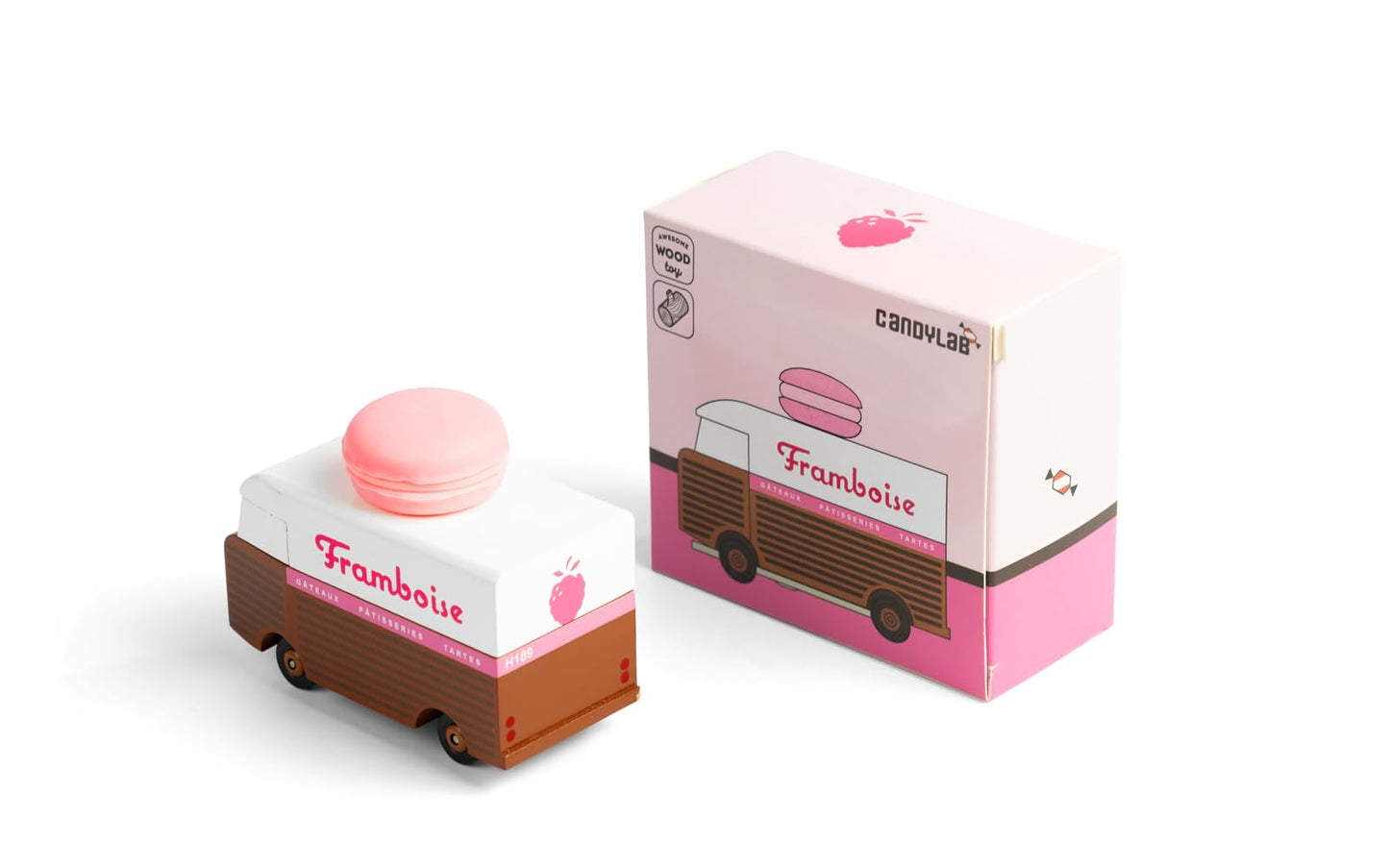 Candylab Toys CANDYCAR Wooden Food Truck Collection - Framboise Macaron Van  enhanced Handcrafted Beech Wood Toy Car