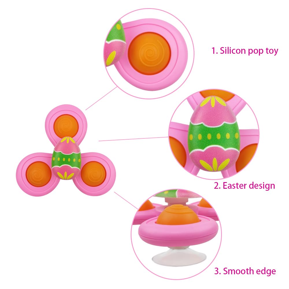 Anditoy 3 Pack Easter Suction Cup Spinner Toys Sensory Bath Toys for Toddlers Kids Easter Basket Stuffers Gifts Fillers Party Fa