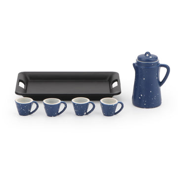 Dollhouse Miniature Spotted Coffee Pot With 4 Cups And Tray Kitchen Accessories 1:12 Scale Appliance Model Japanese Model Dollhouse Ornament Accessories (Blue)