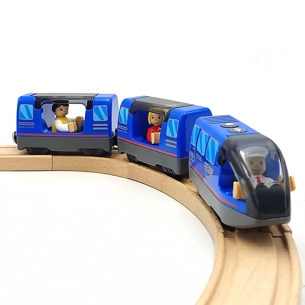 Dshmixia Battery Operated Train For Wooden Train Track Set Toys For 3 4 5 Year Old Boys Kids Action Locomotive Train Magnetic Connection (Without Battery) (Blue)