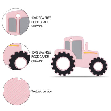 Amazingm Car Series Baby Teething Toys,Food Grade Silicone Chew Teether For 3 Months+ Infant Boy And Girl,Toddler Sensory Chewing Teether,Bpa Free. (Tractor, Pink)