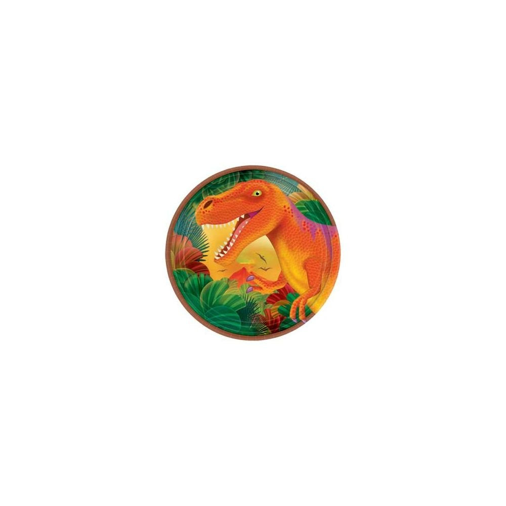 Amscan Prehistoric Dinosaurs Metallic Round Plates, 7, 8 pcs, Party Favor
