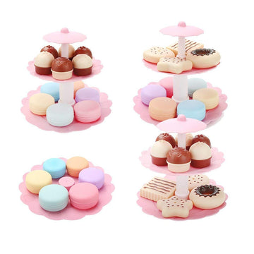 FRECI Food Pretend Play Toy Set Sweet Treats 3-Tier Colorful Cookies Desserts Tower for Kids