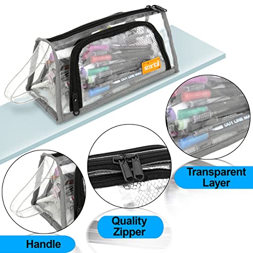 Storite Large Capacity Transparent Pencil Cases Bag With Handle, Portable Pen Pencil Bag, Case Cute Stationery Organizer Bag Wit