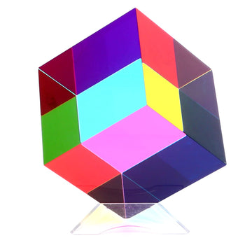 Ikeelo Color Cube (2.4Inch) With Stand - Mesmerizing Color Mixing Acrylic Glass Prism For Color Recognition, A Fun Conversation Starter