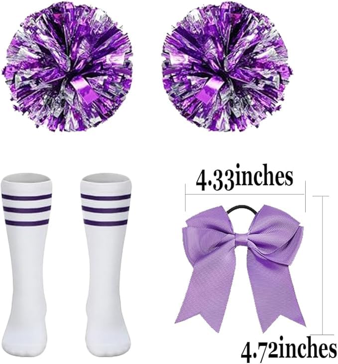 Lmyove Classic Purple 5-Piece Cheerleading Set For Kids - Includes Top, Skirt, Pom Poms, Headband, And Socks,12-14Y