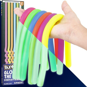Bunmo Easter Basket Essentials - Stretchy Strings - Sensory Toys - Stimulating & Addictive Sensory Toys For Kids - Fidget - Easter Basket Stuffers - Non-Mouthable Toy 3+ - Glow 6 Pack