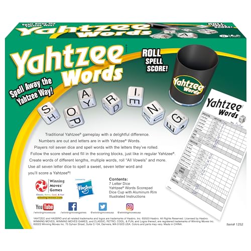 Winning Moves Yahtzee Words - Family Word Game for 2+ Players, Ages 8+, Green, Model 1252, Paper Material
