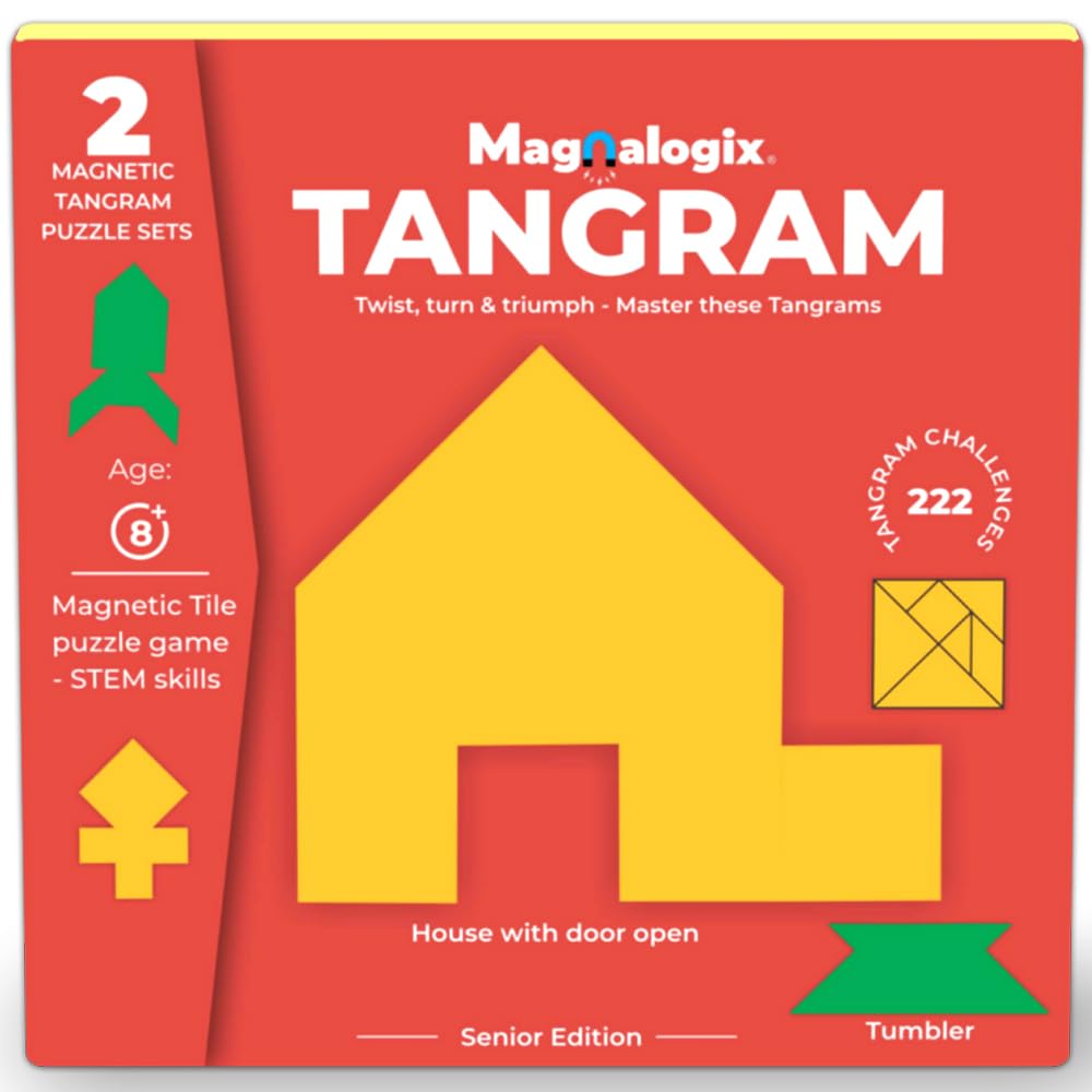 Pelikas Toyz Magnalogix Magnetic Tangram Puzzles For Kids Ages 8-12 & Adults - Brain Teaser Travel Game, Educational Stem Toy Fo