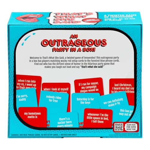 That'S What She Said - Second Edition Match All New Wacky Setup Cards With New Funny Phrase Cards To See Who Has The Dirtiest Sense Of Humor, Ages 17+, 4+ Players