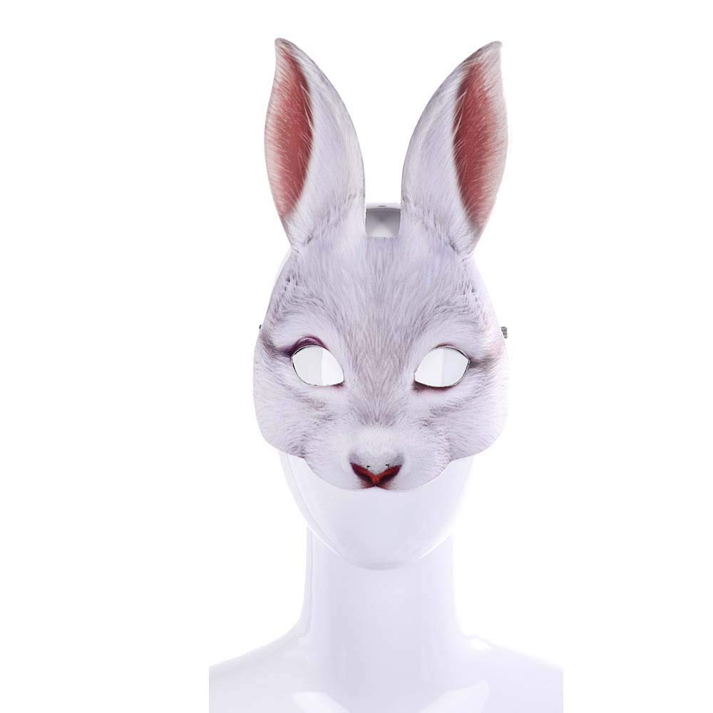 Hosfairy 1Pcs Half Face Animal Mask Rabbit Mask Horror Rabbit Mask for Halloween Easter Costume Party Cosplay Props (White)