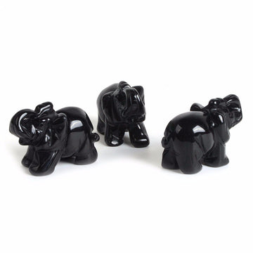 Justinstones Carved Natural Black Obsidian Gemstone Elephant Healing Guardian Statue Figurine Crafts 2 Inch