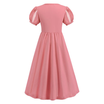 Addacos Girls Renaissance Medieval Dress Princess Costume Halloween Outfits Birthday Party Dress Up Clothes (Pink, 140 (7-8T))