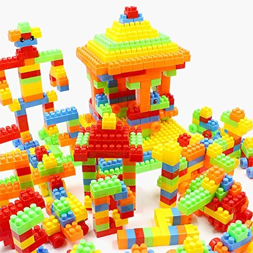 PULSBERY Colorful Building Blocks for KidsPlastic Small Building Block with Wheels Creative Smart Activity Fun and Learning Tra