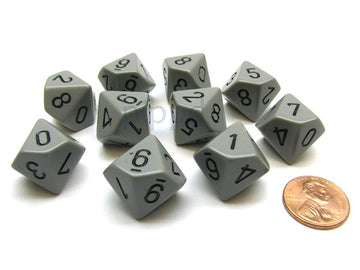 Chessex Manufacturing 26210 Opaque Grey With Black - Ten Sided Die D10 Set Of 10