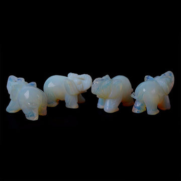 Justinstones Carved Opalite Moonstone Glass Elephant Healing Guardian Statue Figurine Crafts 2 Inch